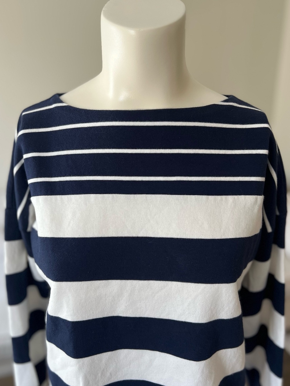 J.Crew Striped Boat Neck Top XS Navy White Breton 100% Cotton Preppy Nautical - Picture 2 of 10